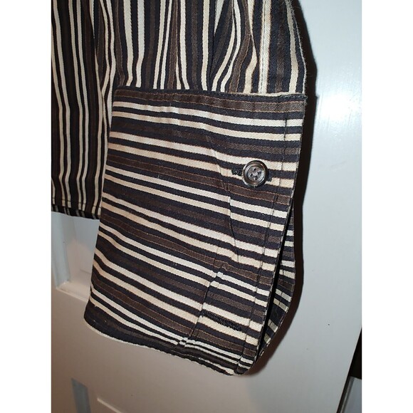 PERRY ELLIS Men's Black Brown Striped Long Sleeves Button-Down Shirt Size Large - Picture 13 of 16